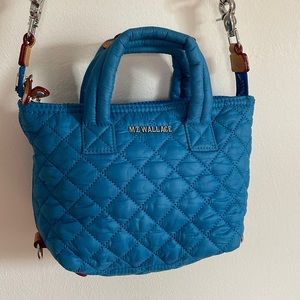 MZ Wallace Blue Quilted Tote Bag with Detachable Strap